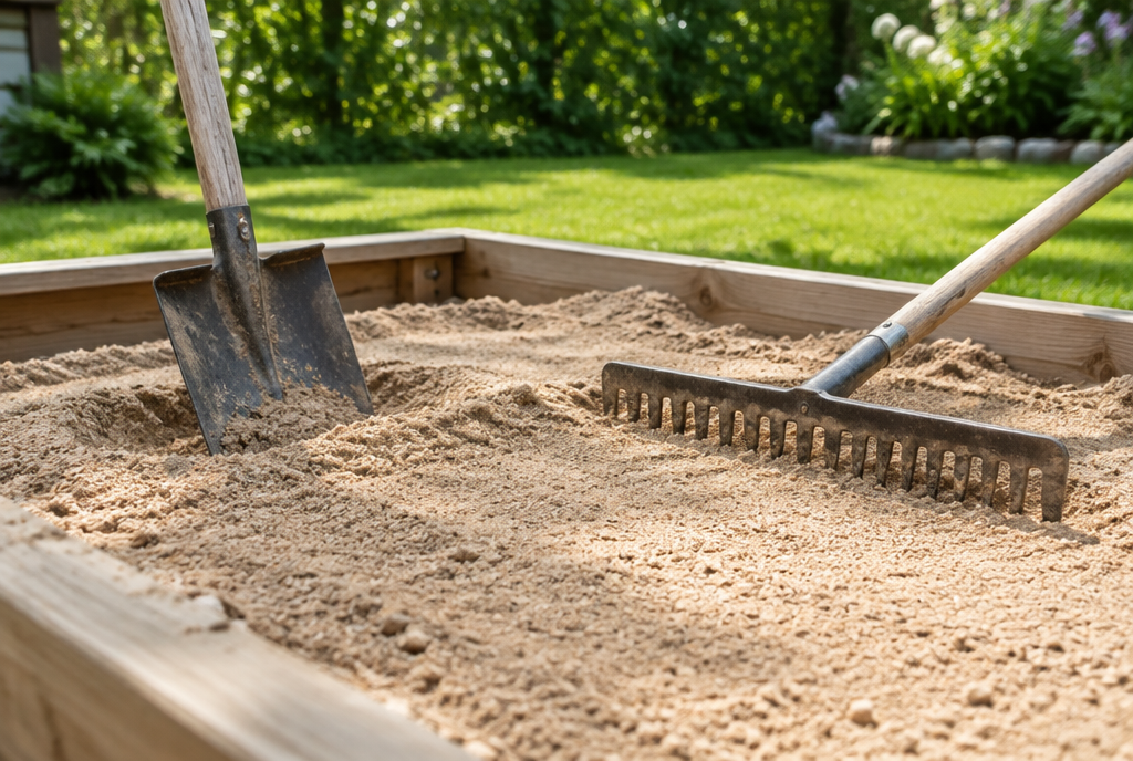 Sand i trädgården: sandlåda, fogar och avjämning